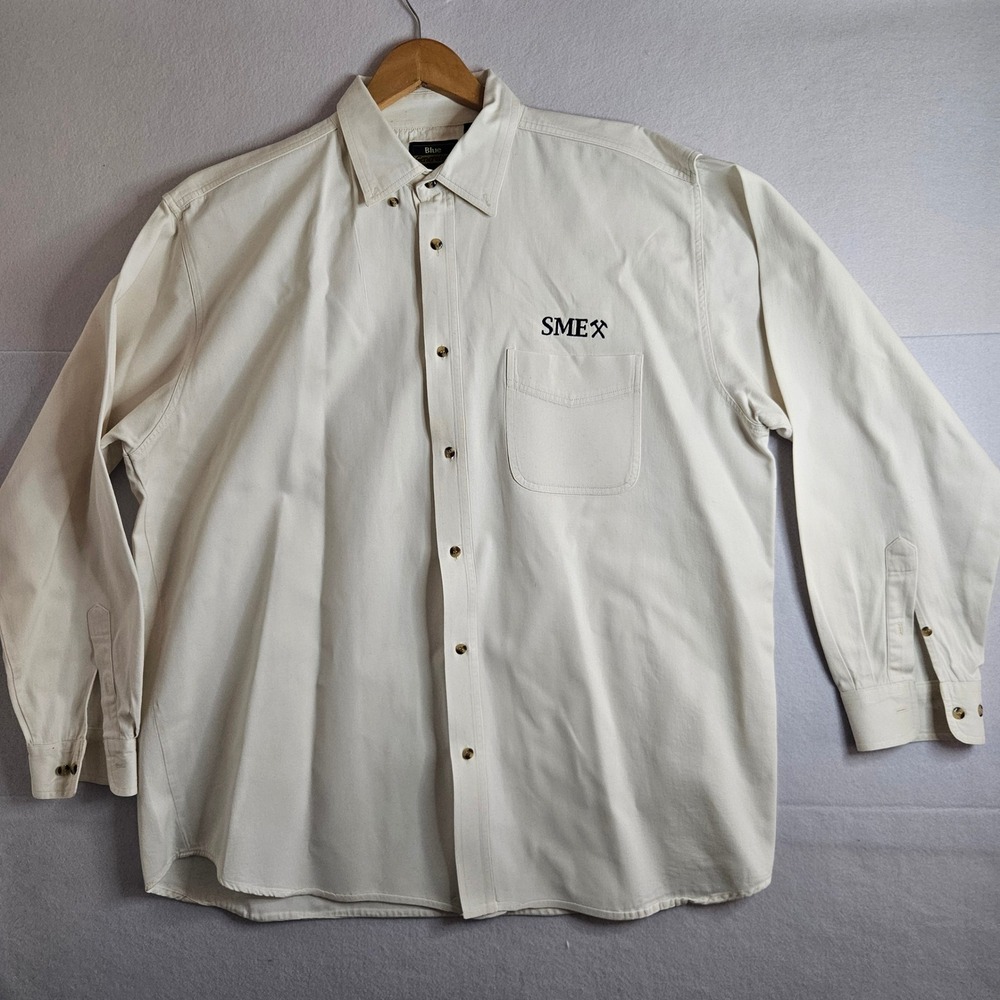 Blue Generation Mens XL Off White Cotton Twill Long Sleeve Button Down SME Shirt